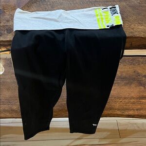 Victoria's Secret Black Leggings with White and Neon Yellow Waistband